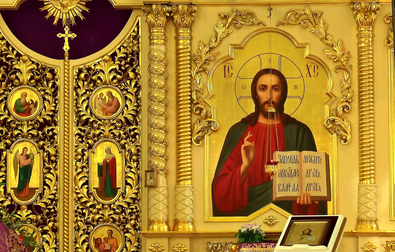 Фото обои Иисус, интерьер, церковь, храм, икона