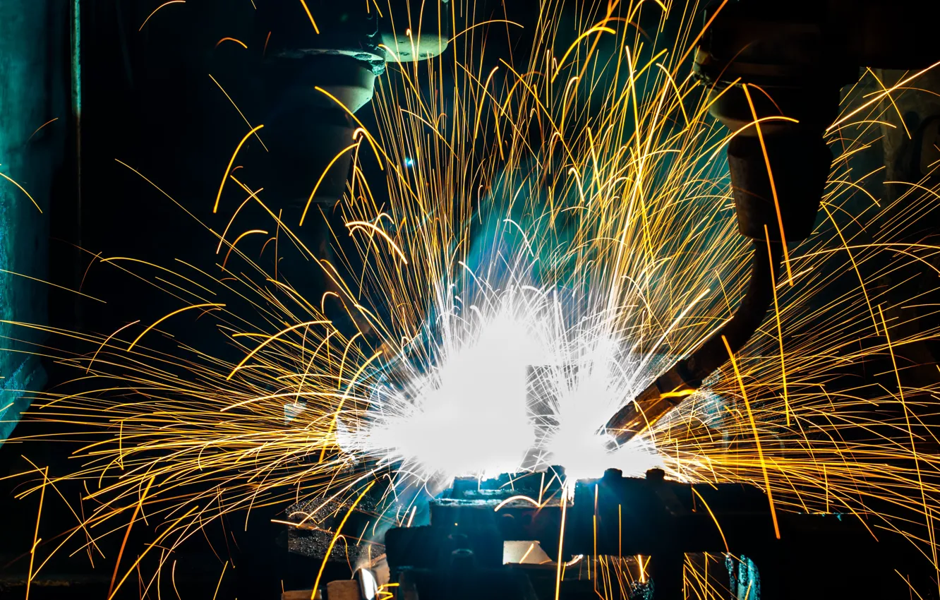 Фото обои machines, Sparks, industry, welders, manufacturing