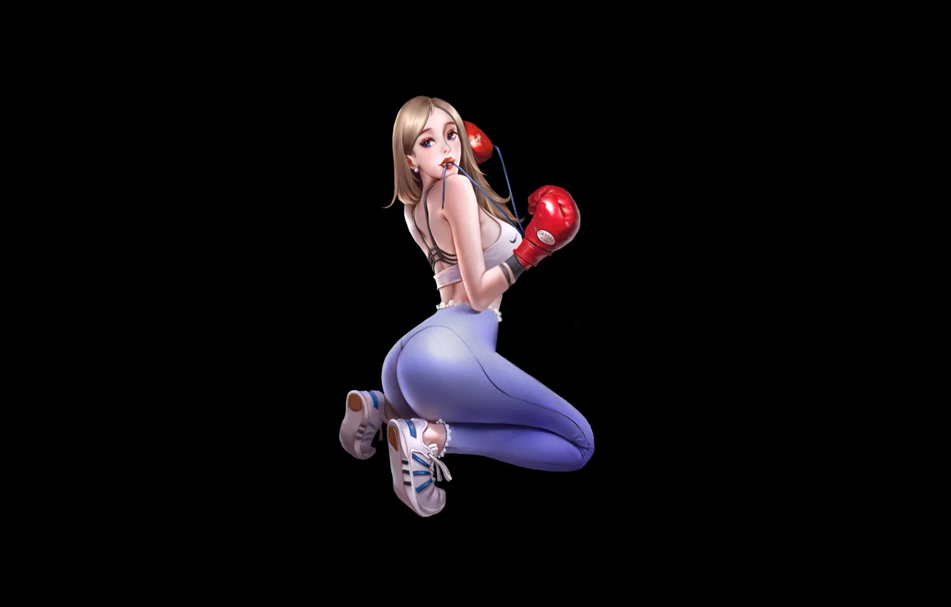 Фото обои Девушка, Минимализм, Блондинка, Girl, Перчатки, Art, Blonde, Фигура
