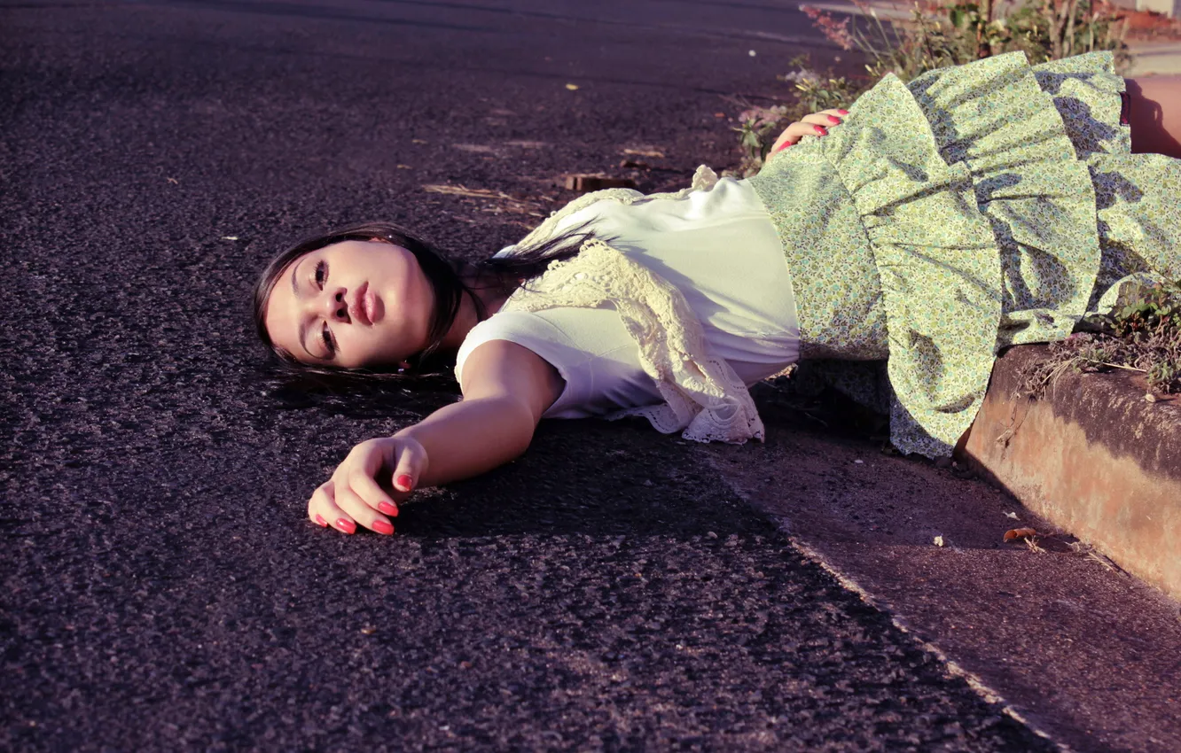 Фото обои дорога, поза, Gabriela Santana