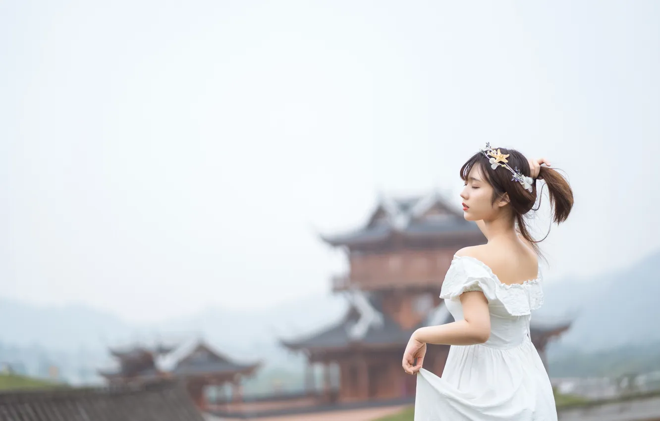 Фото обои Beautiful, Asian, Model, Cloudy, Woman, Behind, Pretty, Outdoor