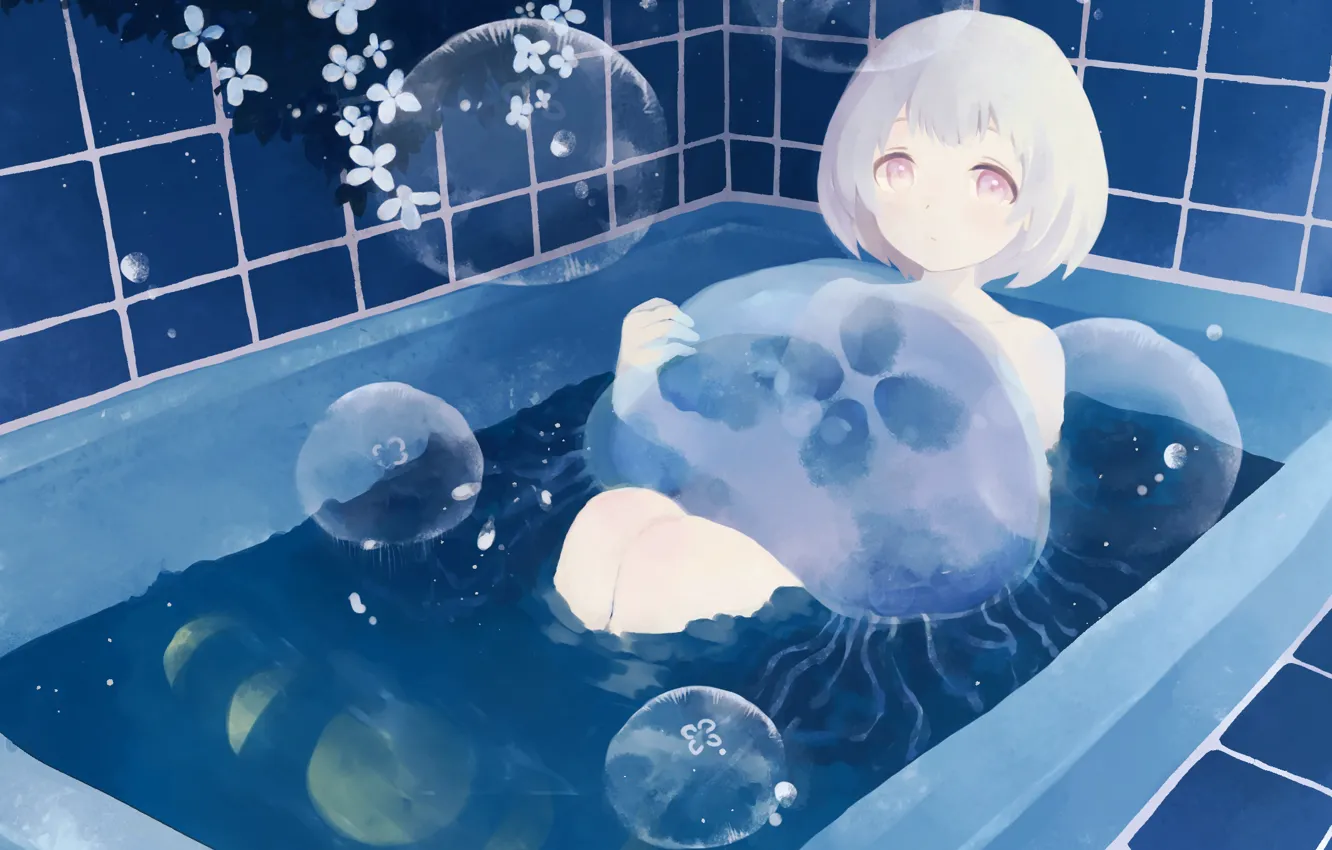 Фото обои девушка, луна, фэнтези, медузы, ванна