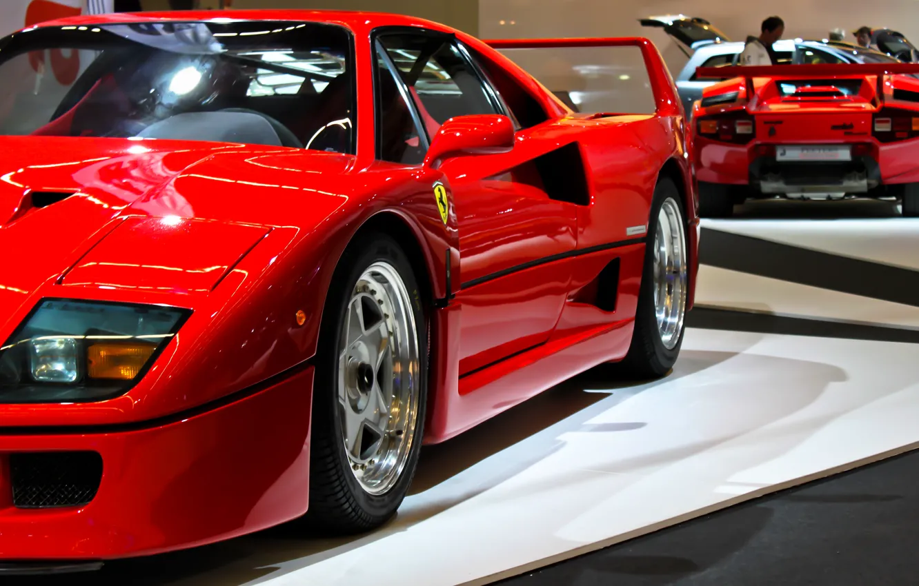 Фото обои Красный, Авто, Lamborghini, Ferrari, F40, Суперкар