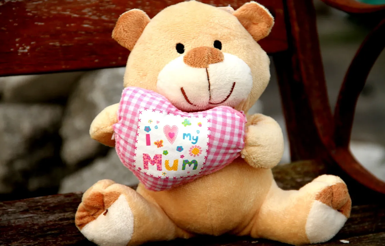 Фото обои игрушка, сердце, медведь, мягкая, я люблю свою маму, i love my mum