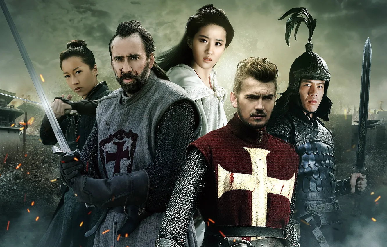 Фото обои оружие, доспехи, Китай, Николас Кейдж, мечи, средневековье, рыцари, Хейден Кристенсен