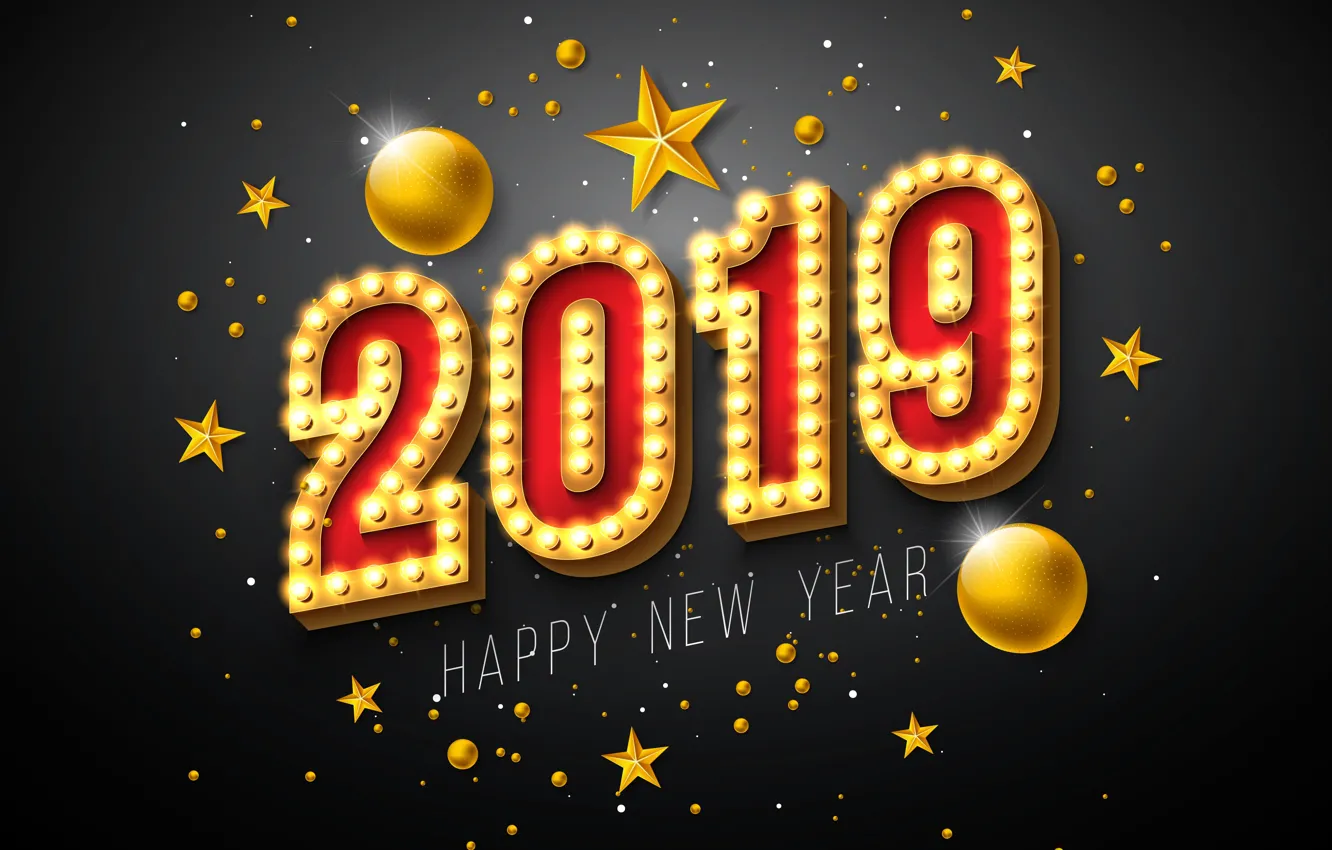 Фото обои золото, Новый Год, цифры, golden, черный фон, black, background, New Year