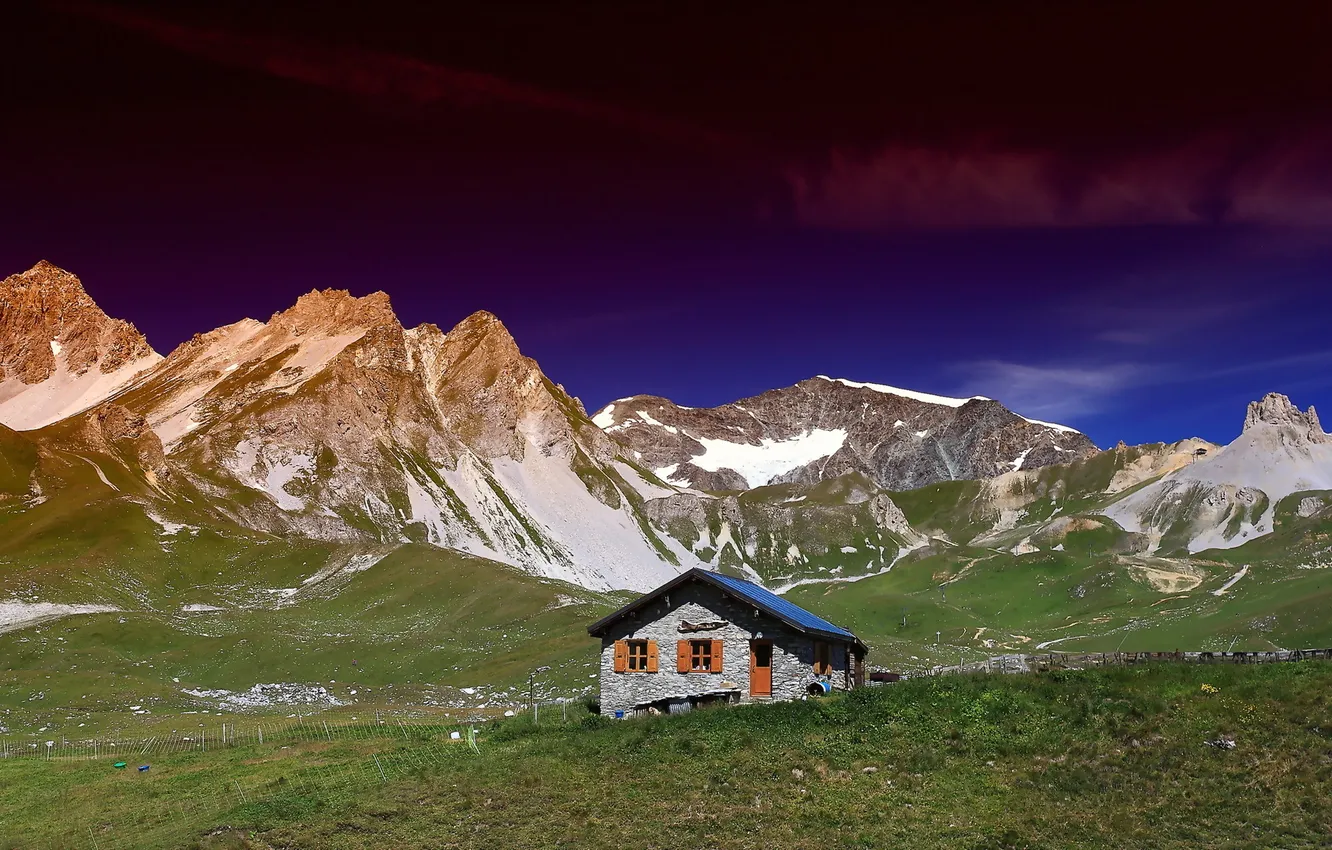 Фото обои пейзаж, горы, природа, дом