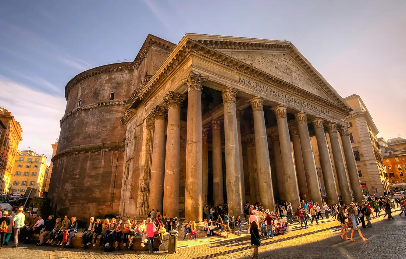 Фото обои люди, площадь, Рим, Италия, колонны, Пантеон