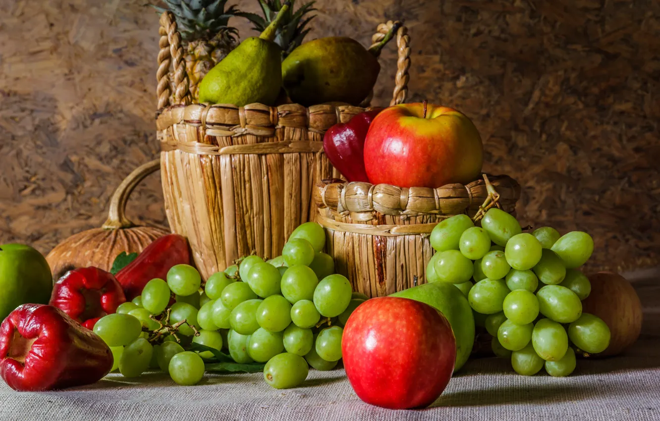 Фото обои яблоки, виноград, фрукты, натюрморт, груши, flowers, autumn, fruit