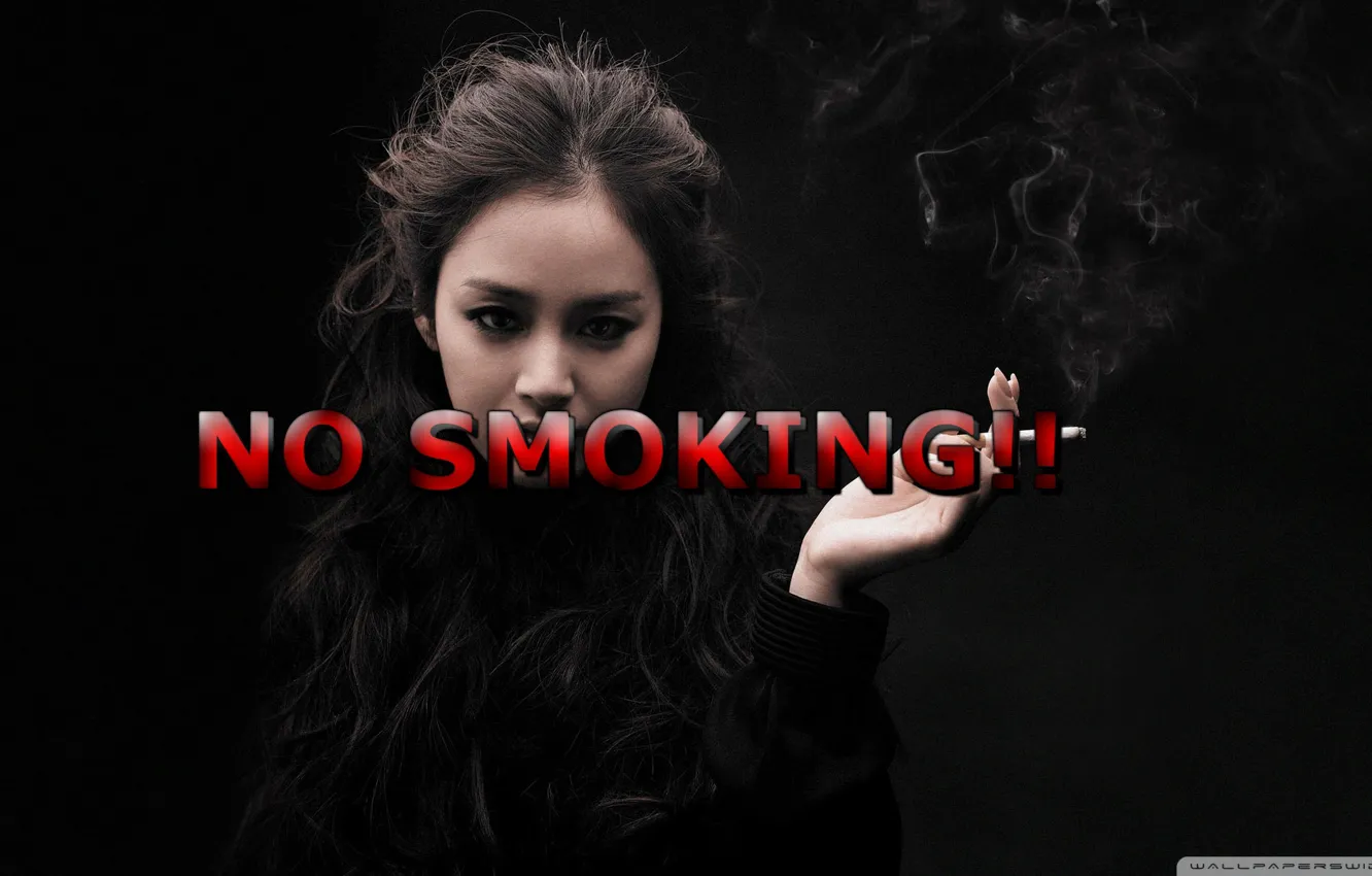 Фото обои girl, GoodFon, Text, NO SMOKING!!!