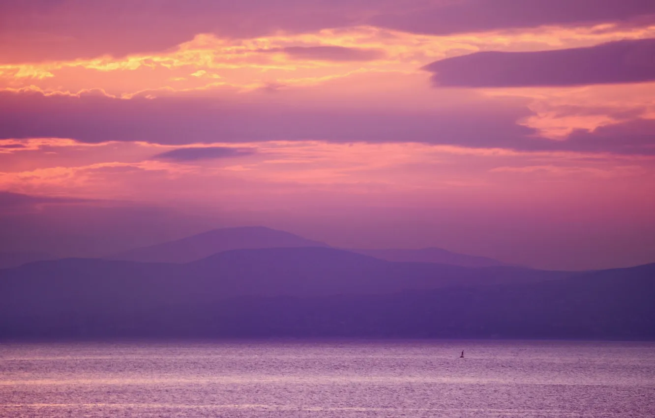 Фото обои sea, sunset, mountains