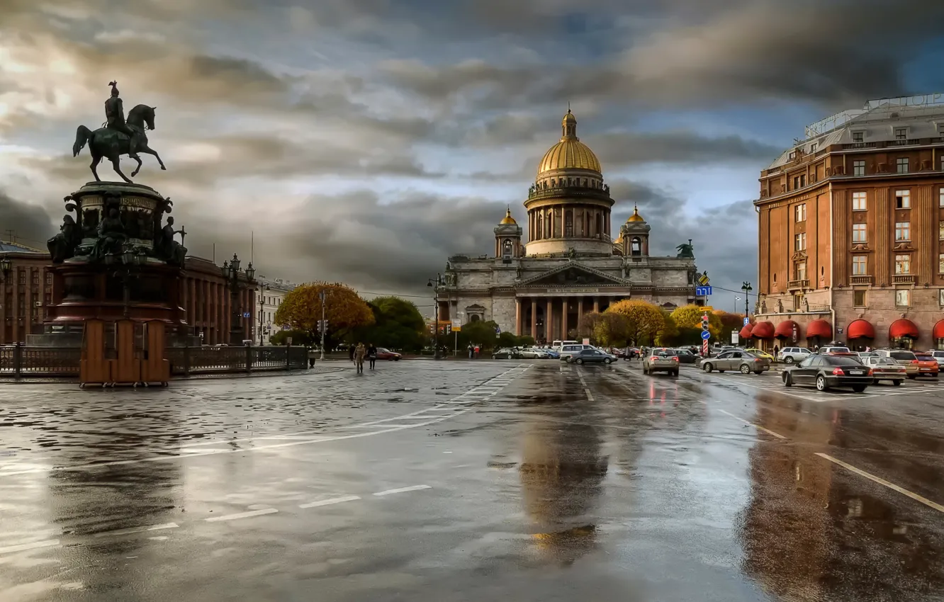 Фото обои осень, дождь, пасмурно, Питер, St Petersburg