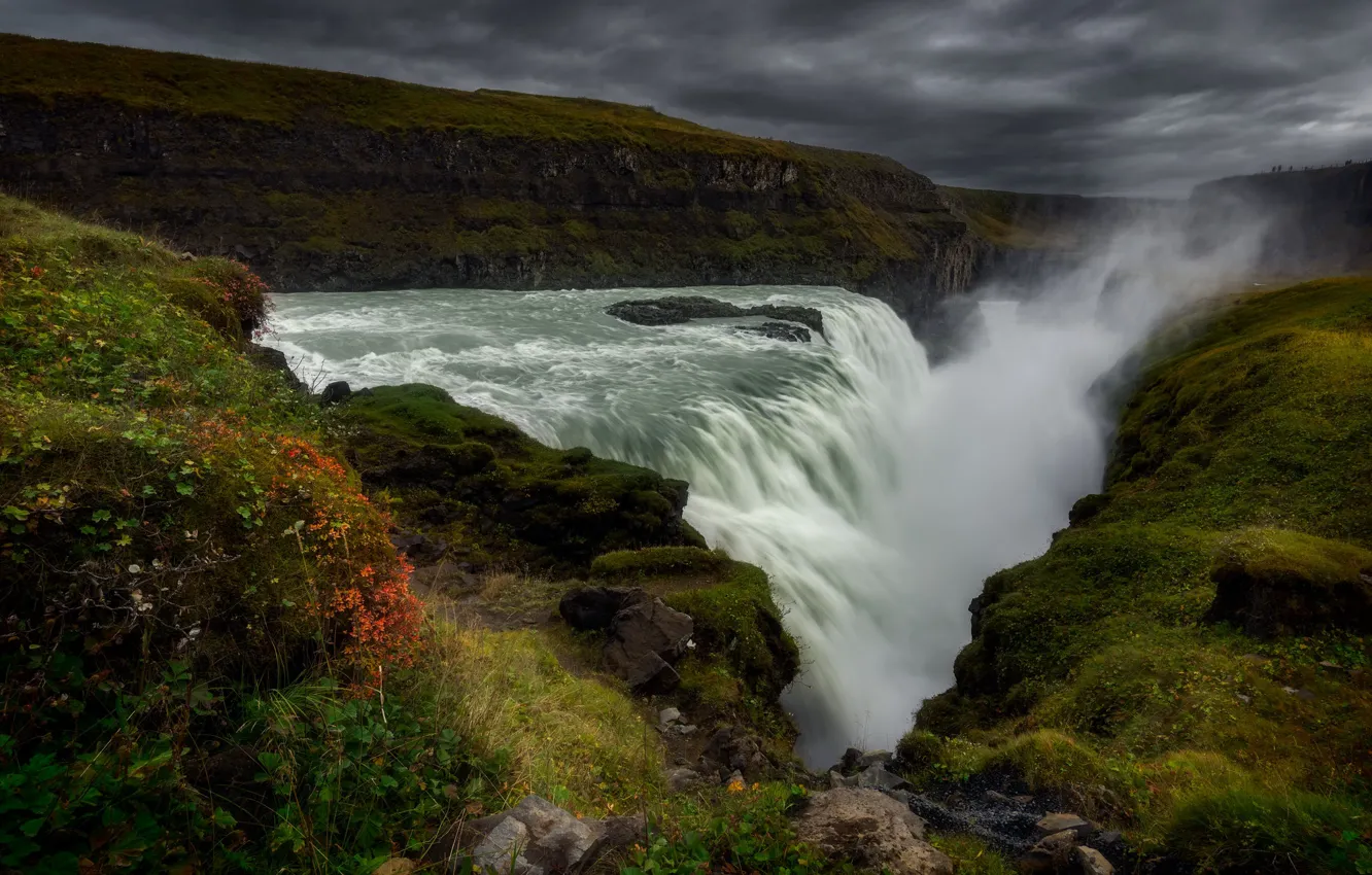 Фото обои горы, водопад, поток
