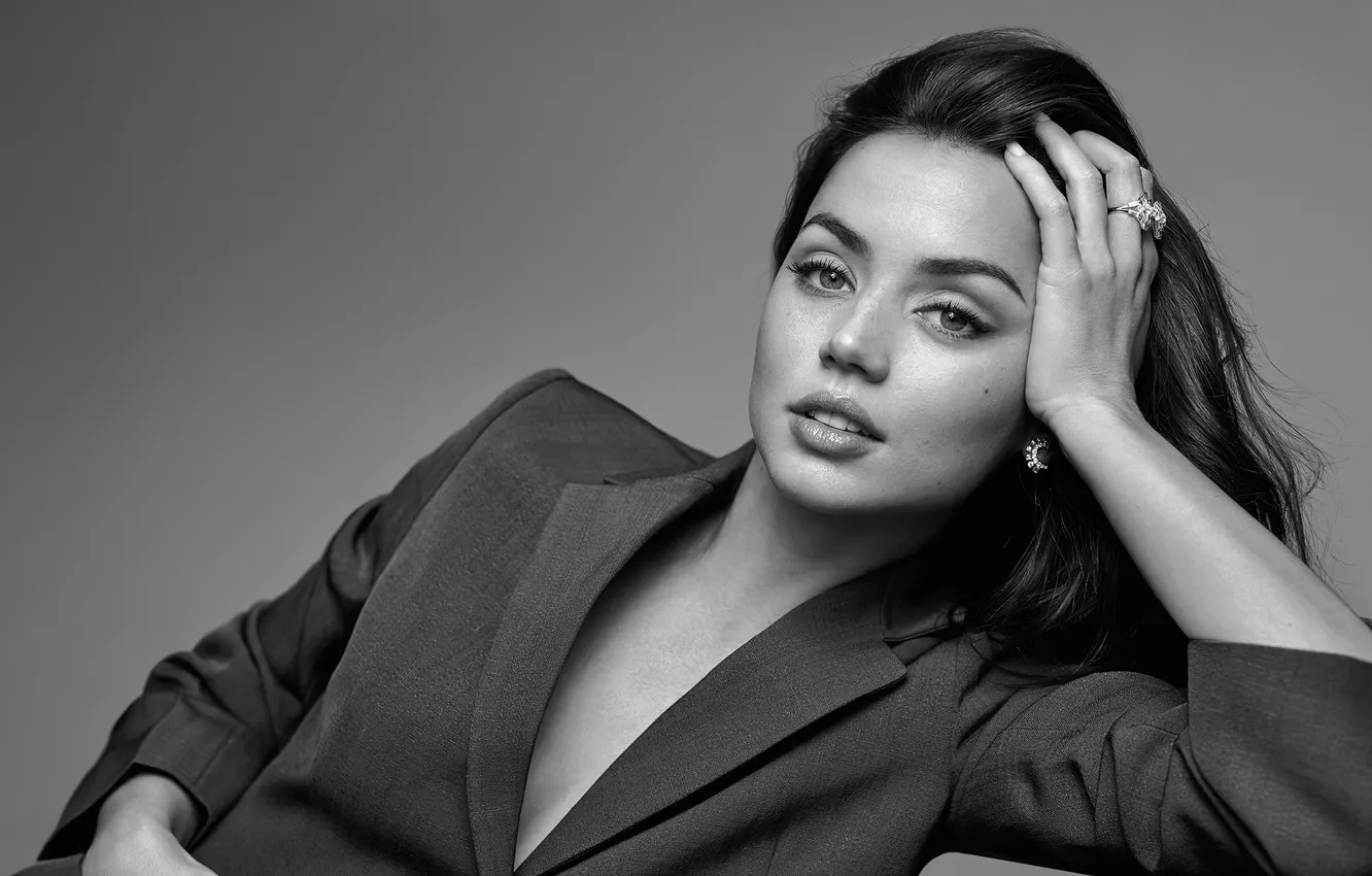Фото обои портрет, чёрно-белое, актриса, Ana de Armas, Ана де Армас