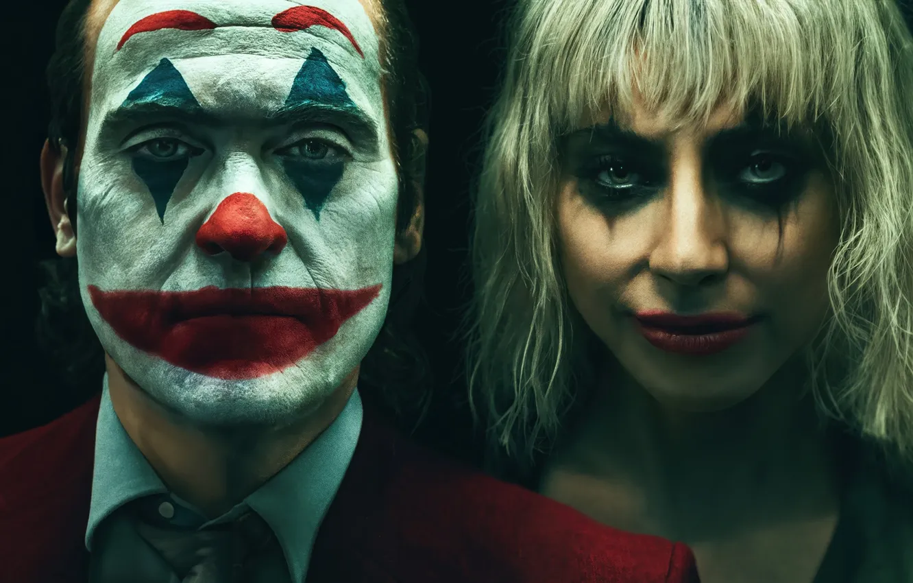 Фото обои клоун, двое, грим, Леди Гага, Joker: Folie a Deux