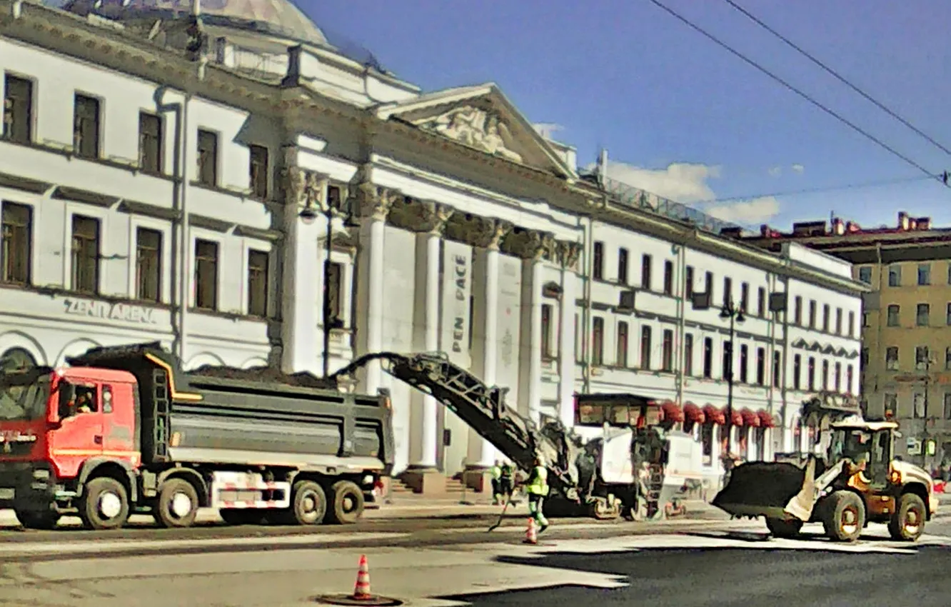 Фото обои город, Санкт-петербург, невский проспект, Укладка асфальта
