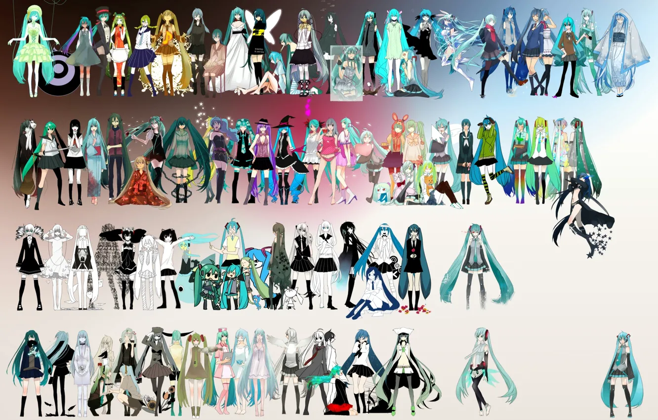 Фото обои Hatsune Miku, Vocaloid, много, персонажи, косплей