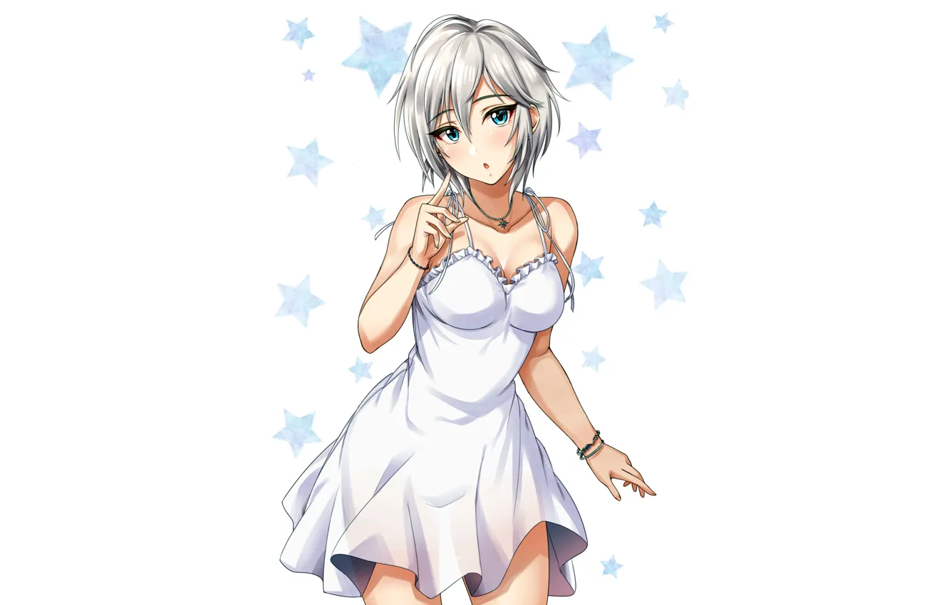 Фото обои girl, sexy, Anastasia, cleavage, dress, boobs, anime, blue eyes