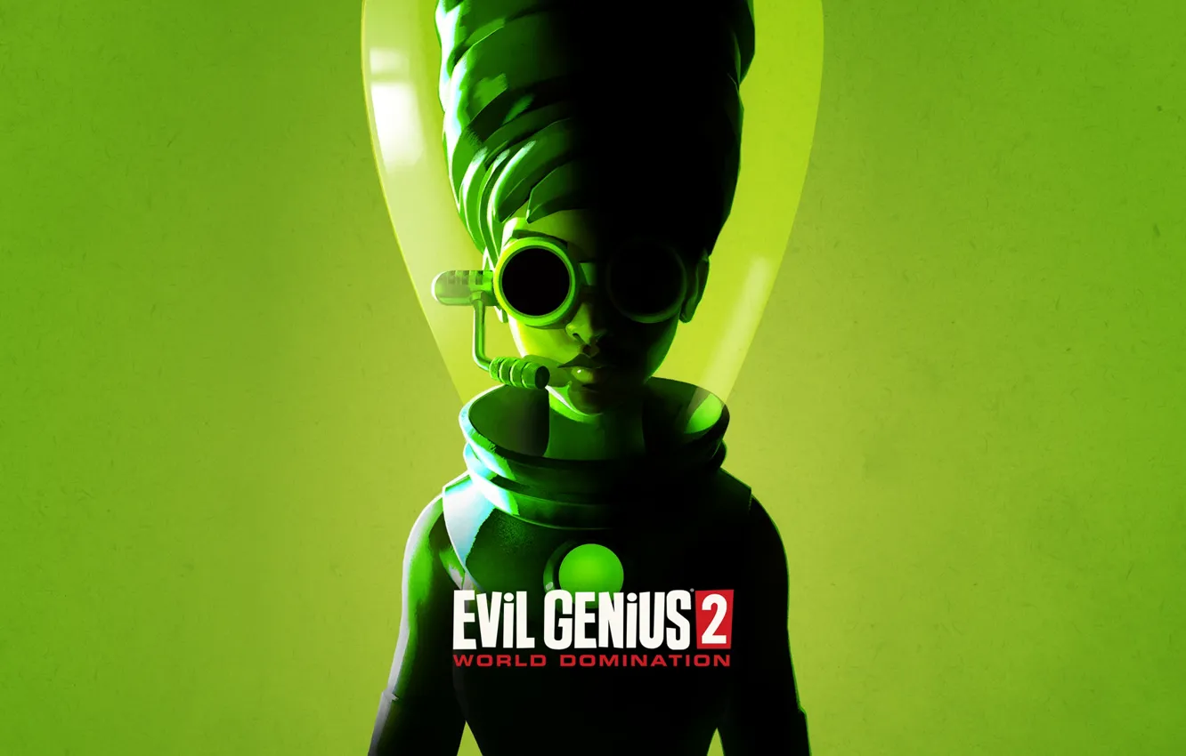 Фото обои злодей, girls, зеленый фон, games, ученый, Evil Genius 2 World Domination, Залика