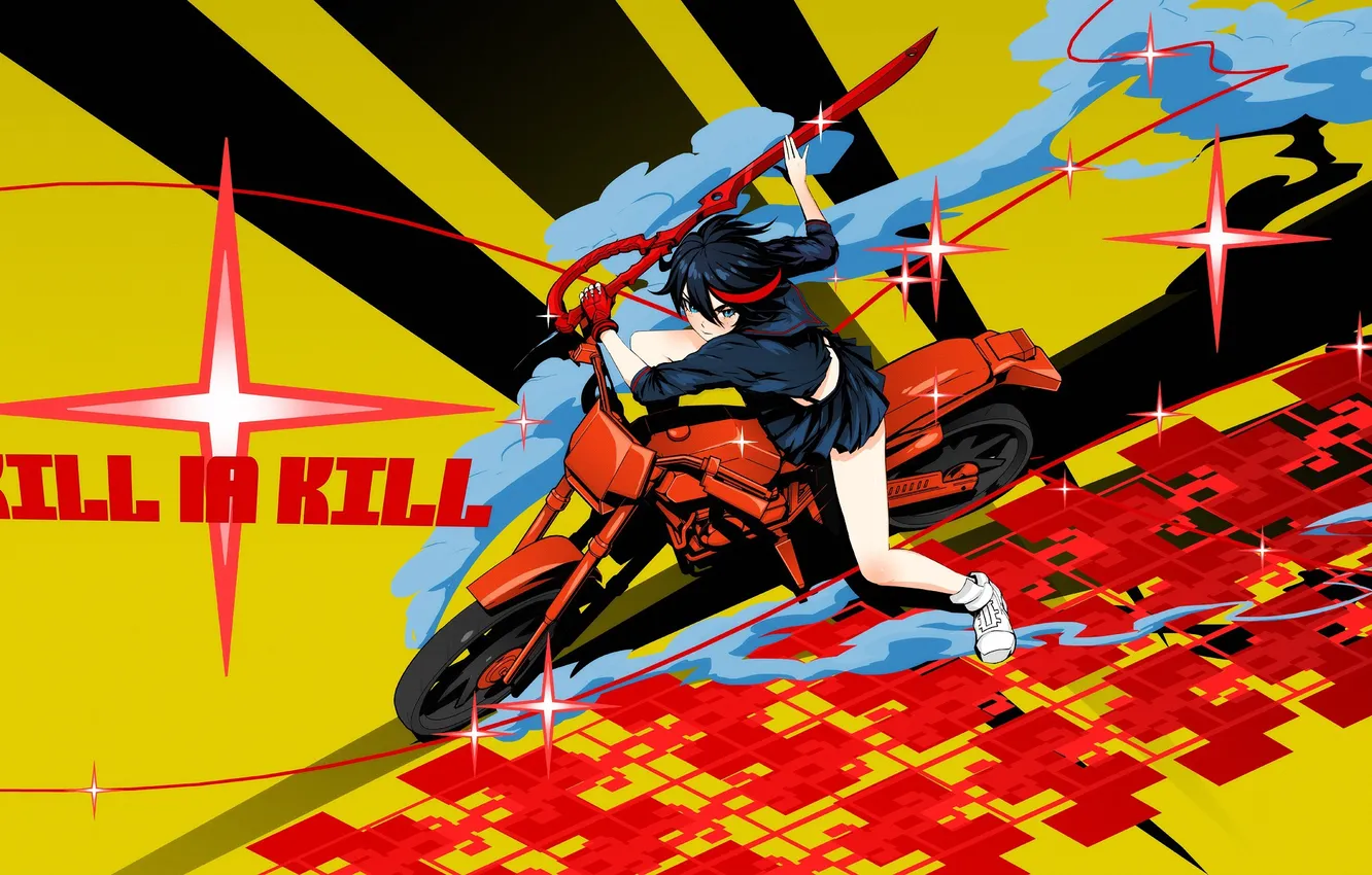Фото обои девушка, меч, мотоцикл, anime, Matoi Ryuuko, Kill La Kill