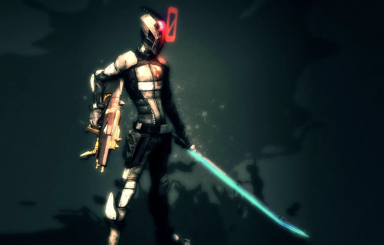 Фото обои меч, киборг, резак, Borderlands, герой игры, нано костюм