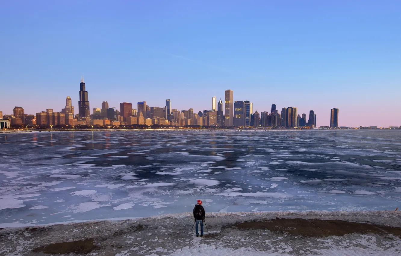 Фото обои City, Chicago, Downtown, Skyline, Sunrise, Morning