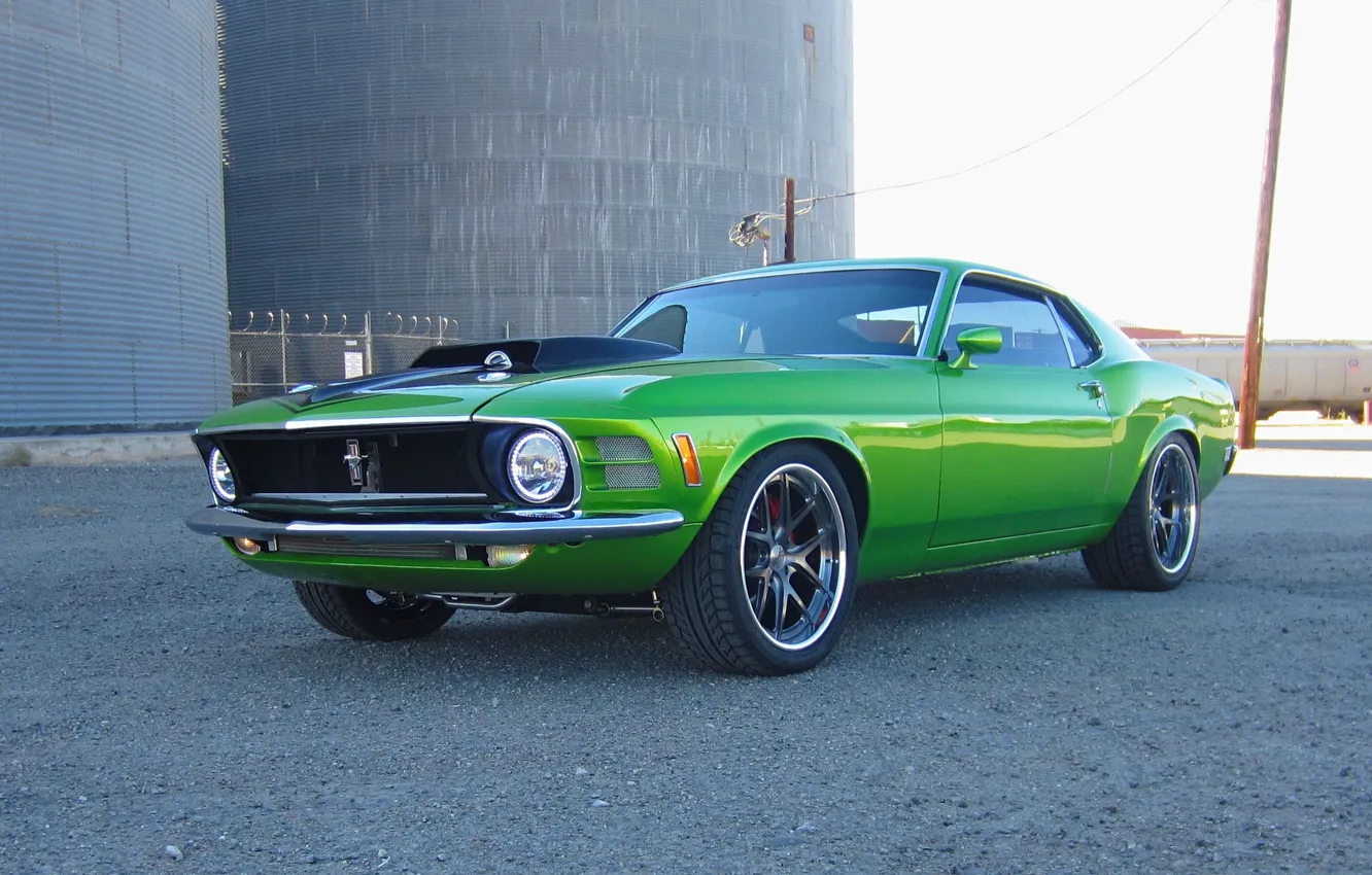 Фото обои Mustang, Ford, Green, 1970, Supercharged, Wheels, Concave, Forgeline