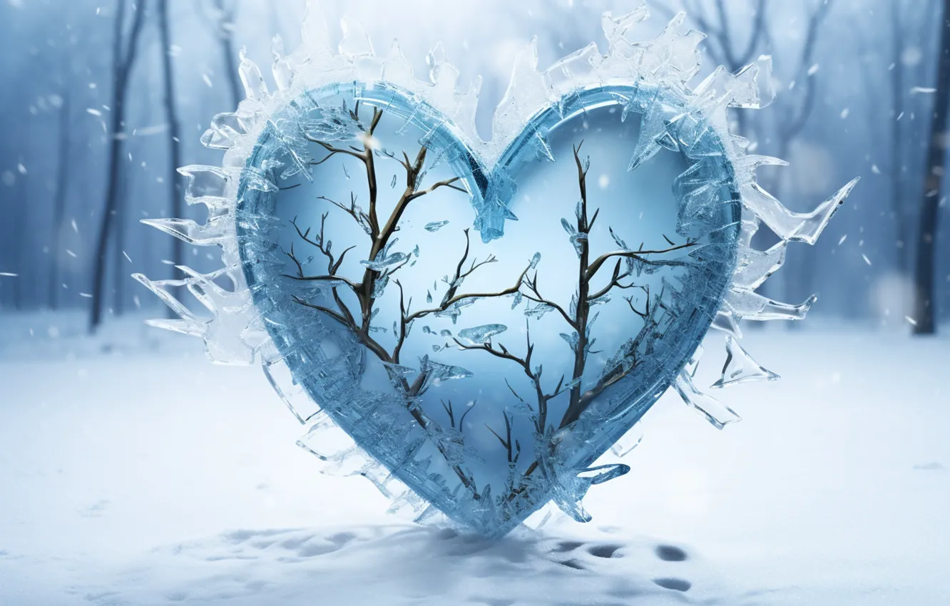 Фото обои лед, зима, снег, сердце, мороз, ice, love, heart
