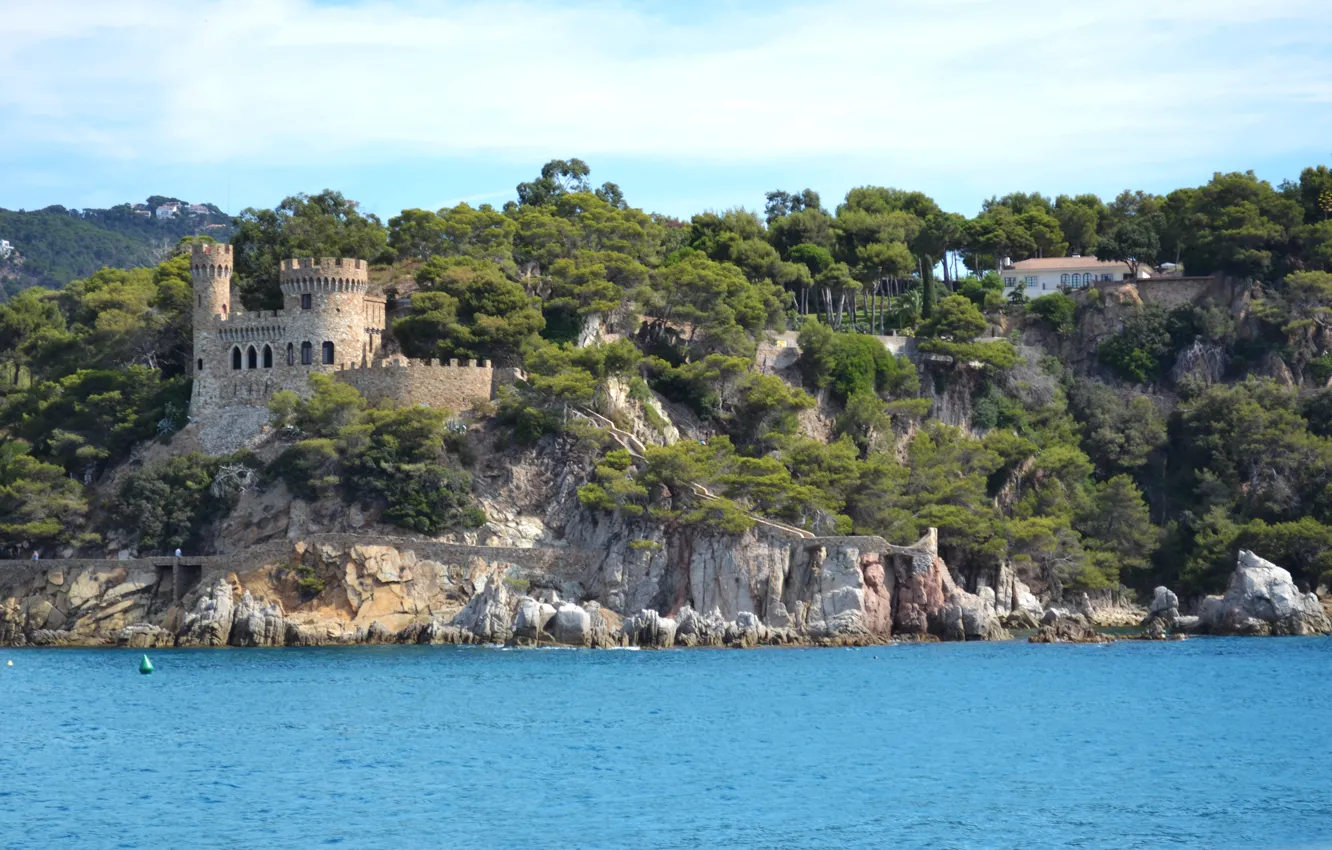 Фото обои море, замок, скалы, Испания