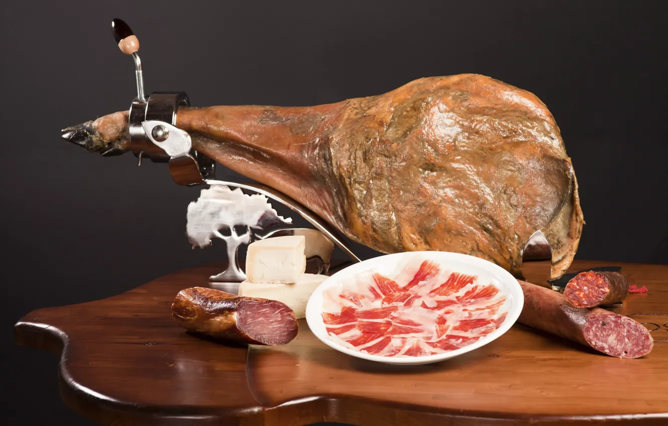 Фото обои мясо, нога, колбаса, хамон