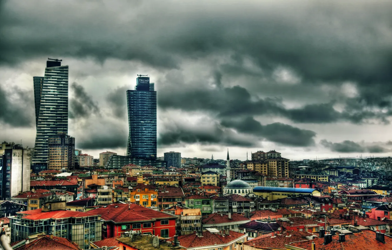 Фото обои HDR, Небо, Дома, Панорама, Крыши, Здания, Sky, Стамбул