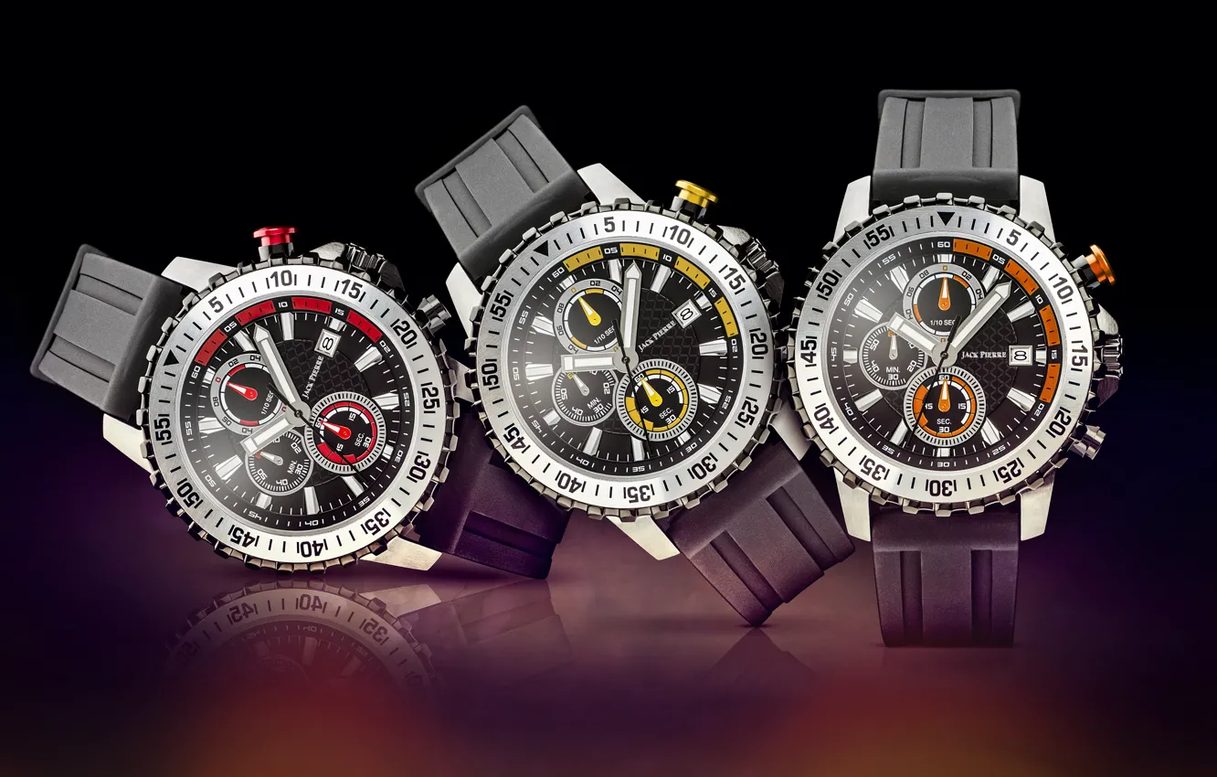 Фото обои red, yellow, orange, three, watches, Jack Pierre