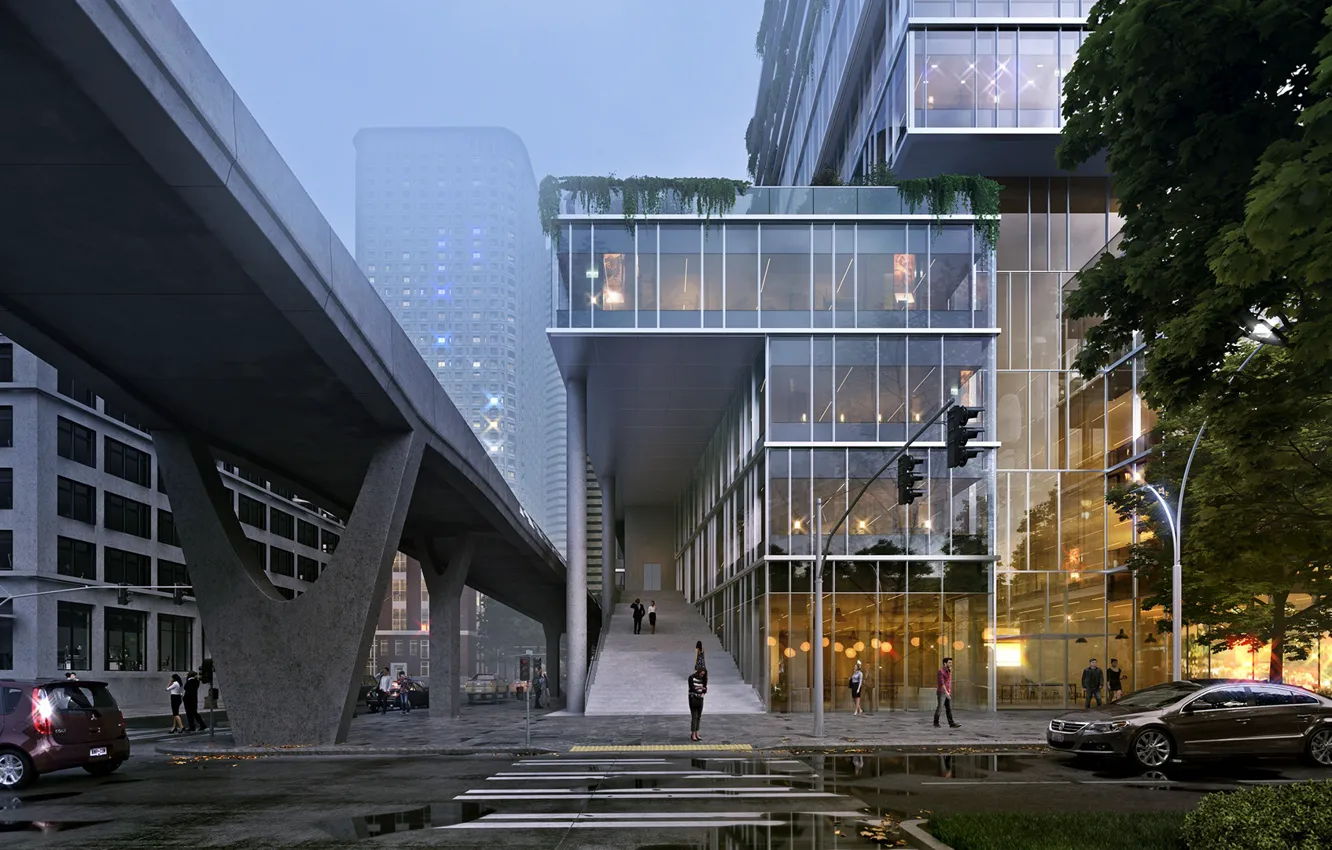 Фото обои здания, эстакада, архитектура, Seattle, 75 Marion St