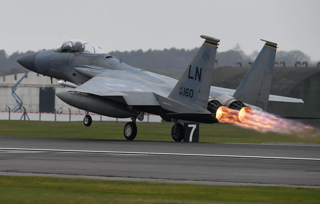 Фото обои Eagle, американский, ВВС США, четвёртого поколения, McDonnell Douglas, F-15C, завоевания превосходства в воздухе, Одноместный всепогодный …