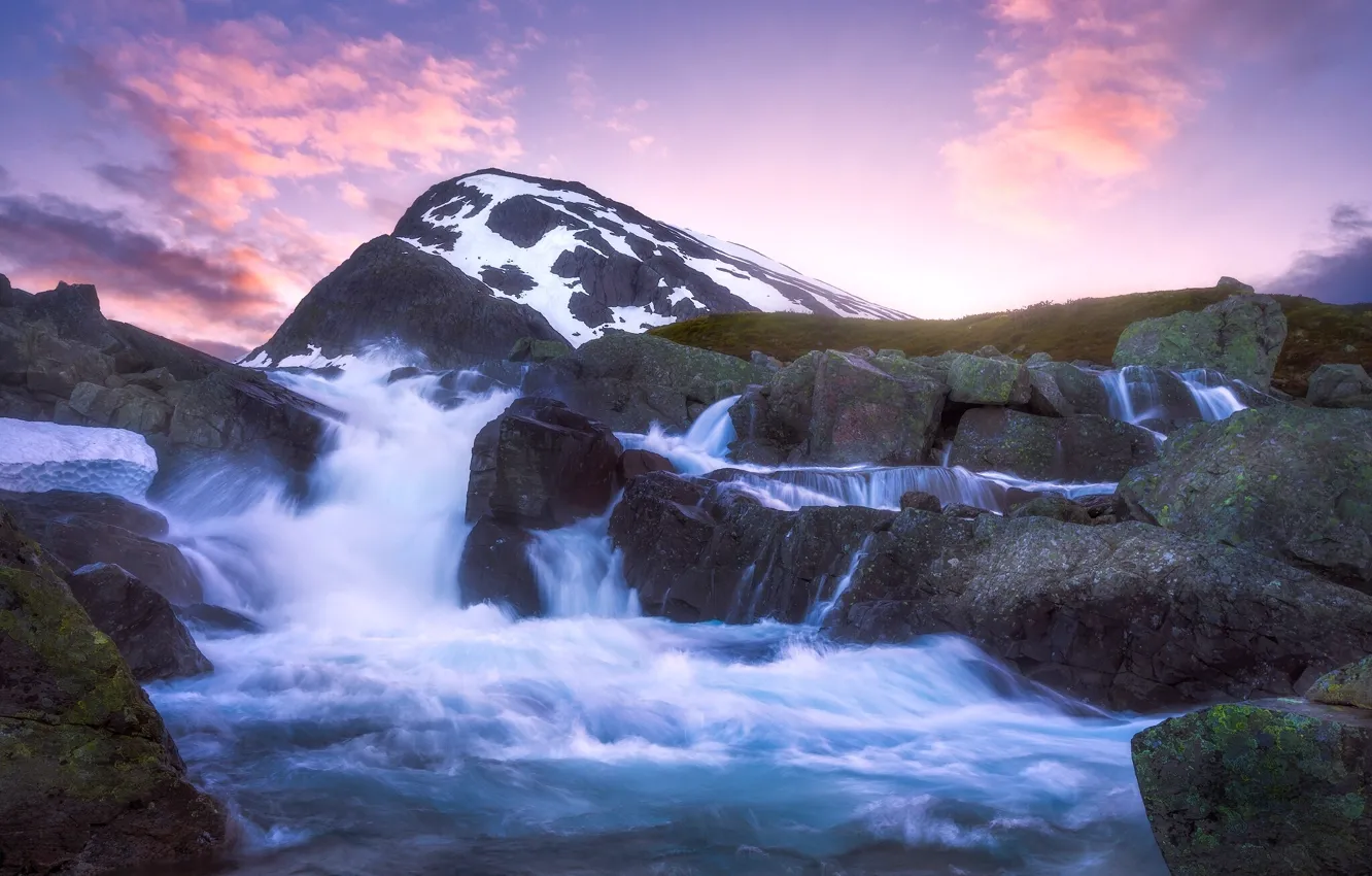 Фото обои река, камни, гора, Норвегия, каскад, Norway, Ютунхеймен, Jotunheimen