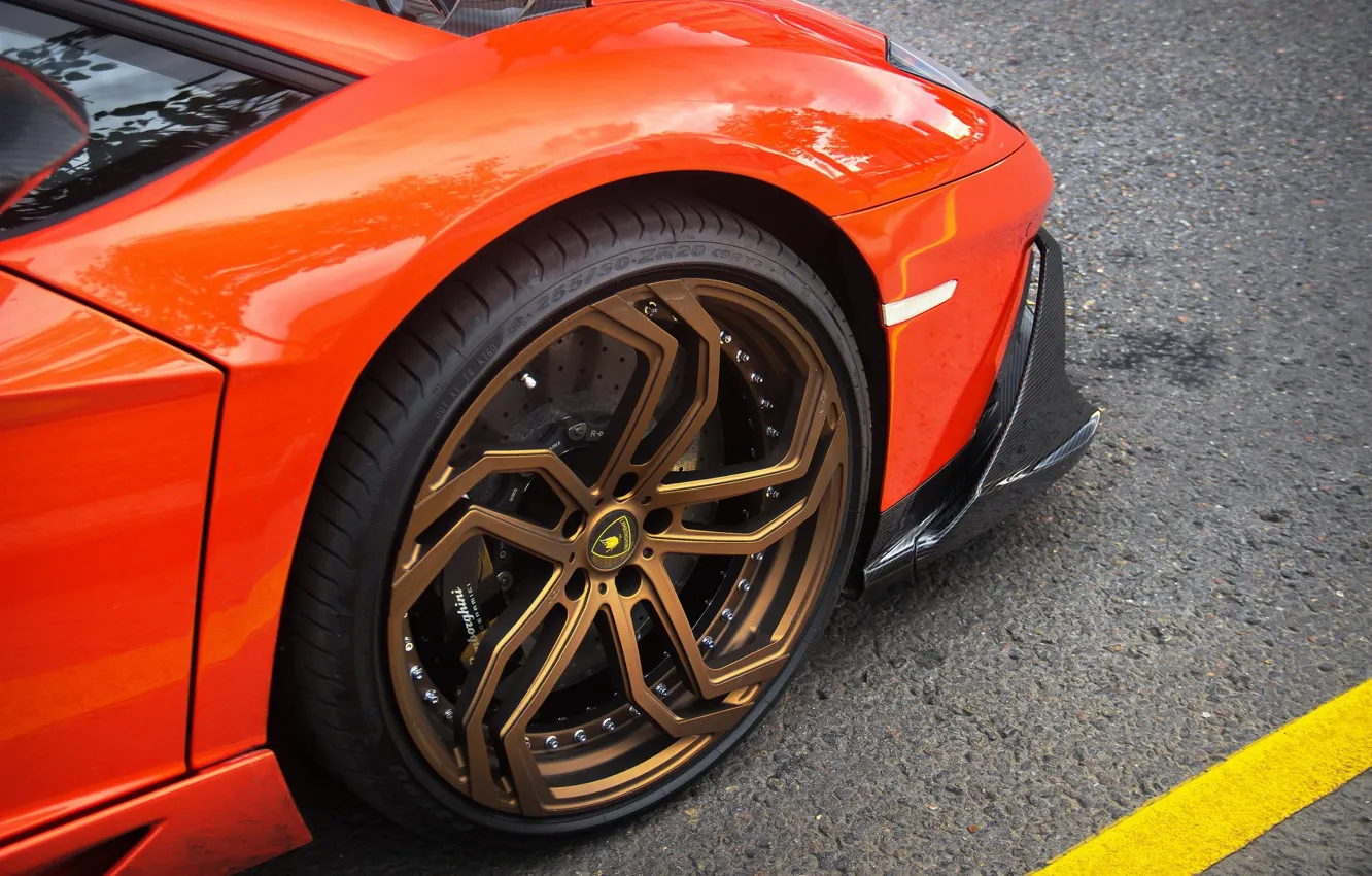 Фото обои Lamborghini, колесо, orange, Aventador