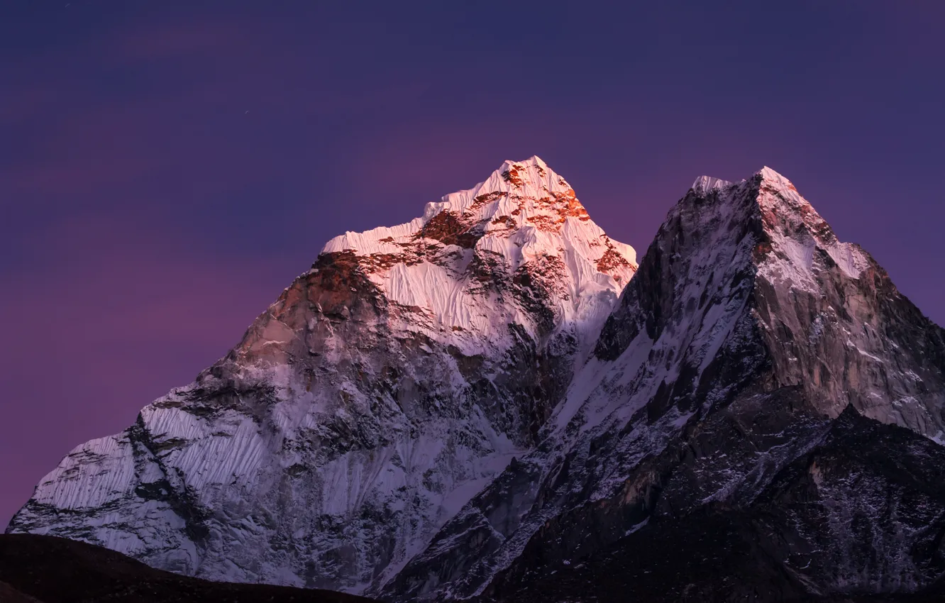 Фото обои небо, снег, закат, горы, природа, скалы, вечер, Непал