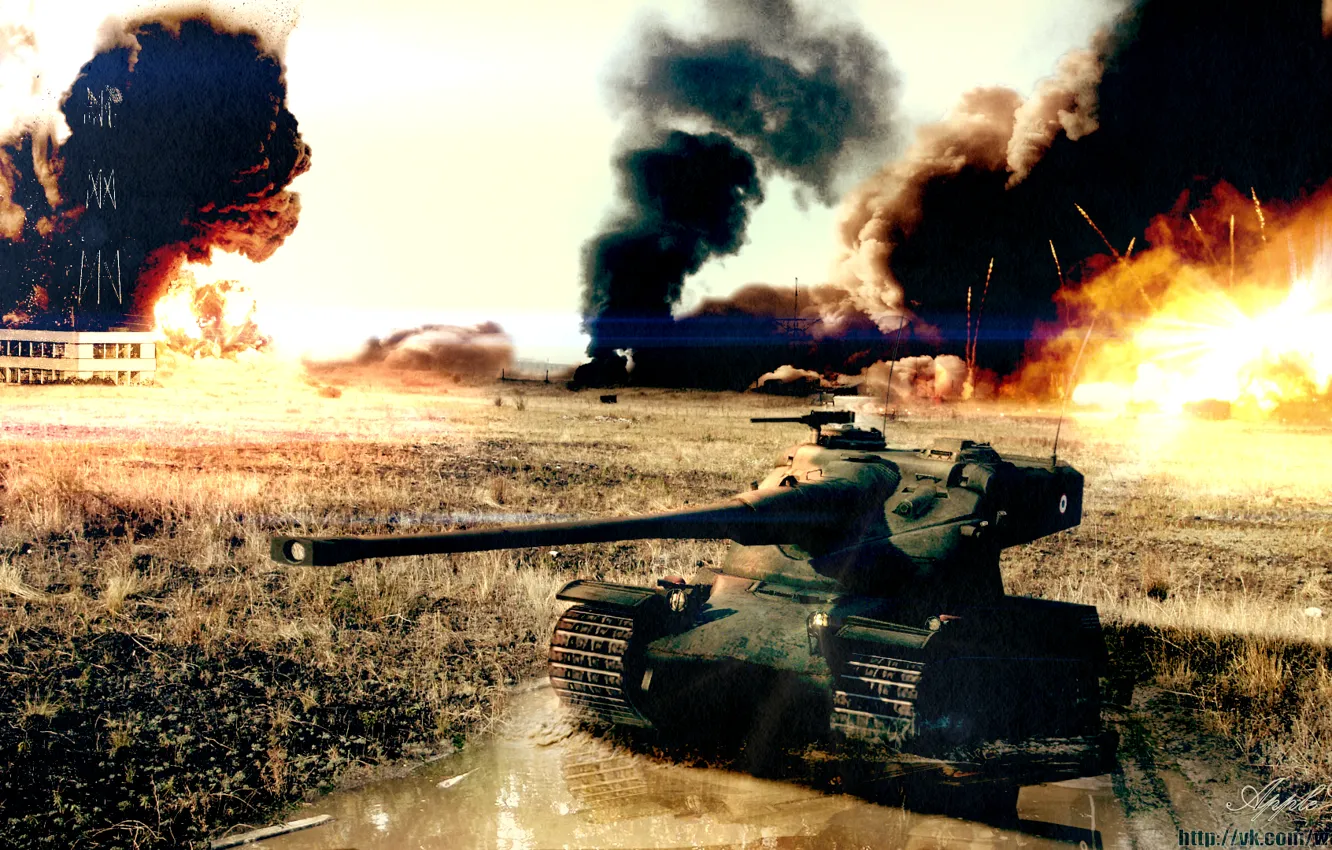 Фото обои поле, Франция, взрывы, арт, танк, танки, WoT, World of Tanks