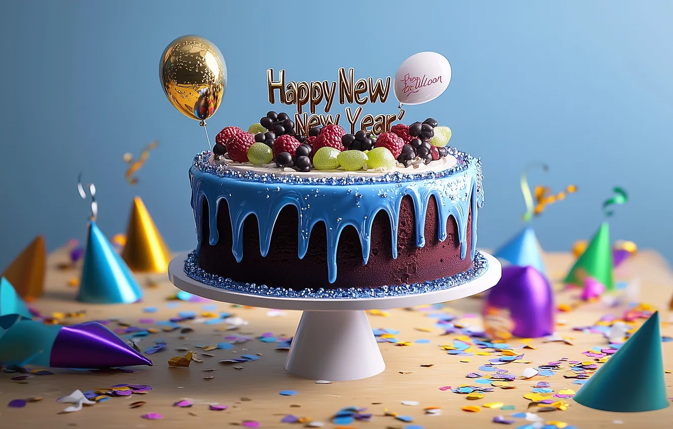 Фото обои настроение, праздник, новый год, Happy New Year, воздушные шарики, digital art, цифровое искусство, ИИ арт