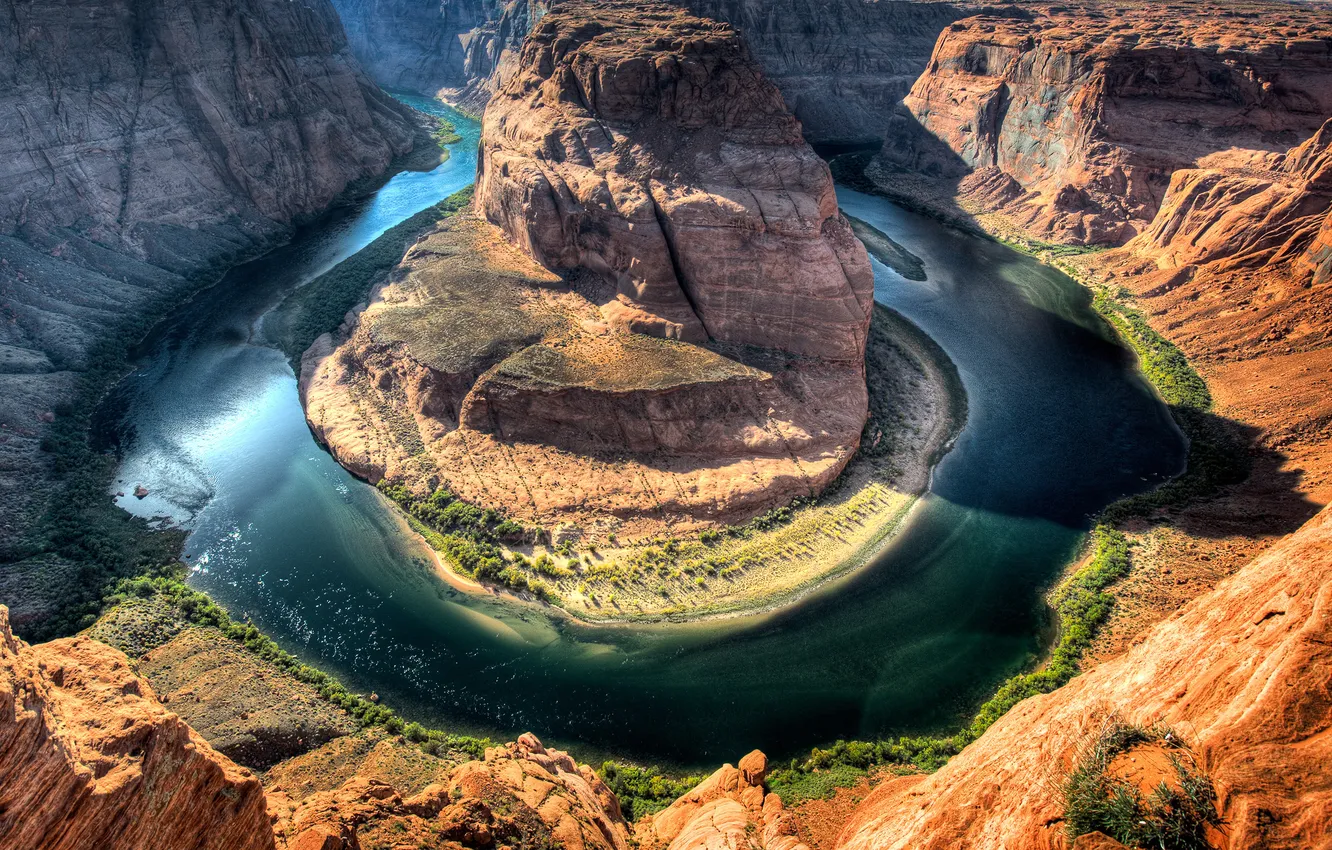 Фото обои деревья, горы, река, камни, Utah, National, Glen Canyon, Recreation Area