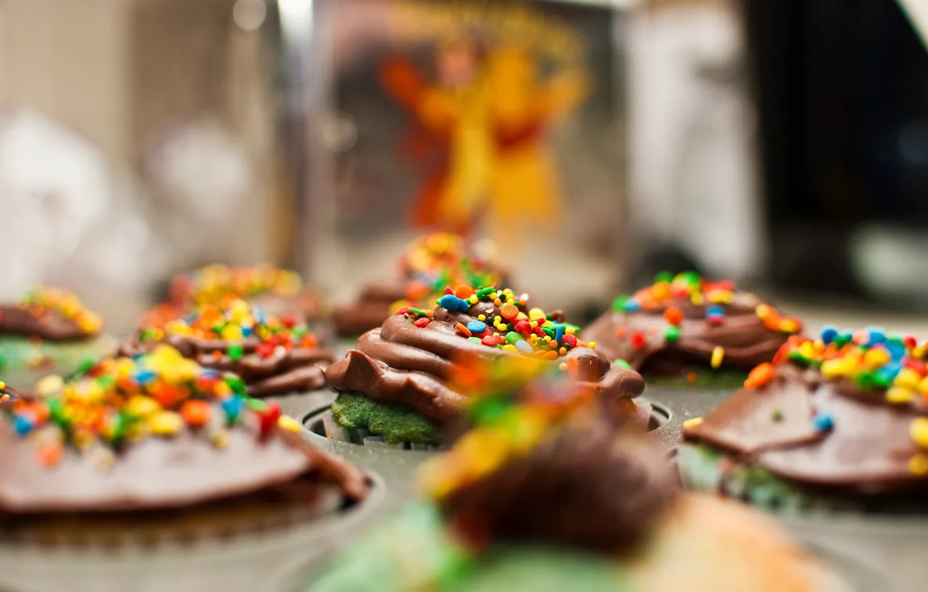 Фото обои еда, шоколад, десерт, цветное, сладкое, кекс