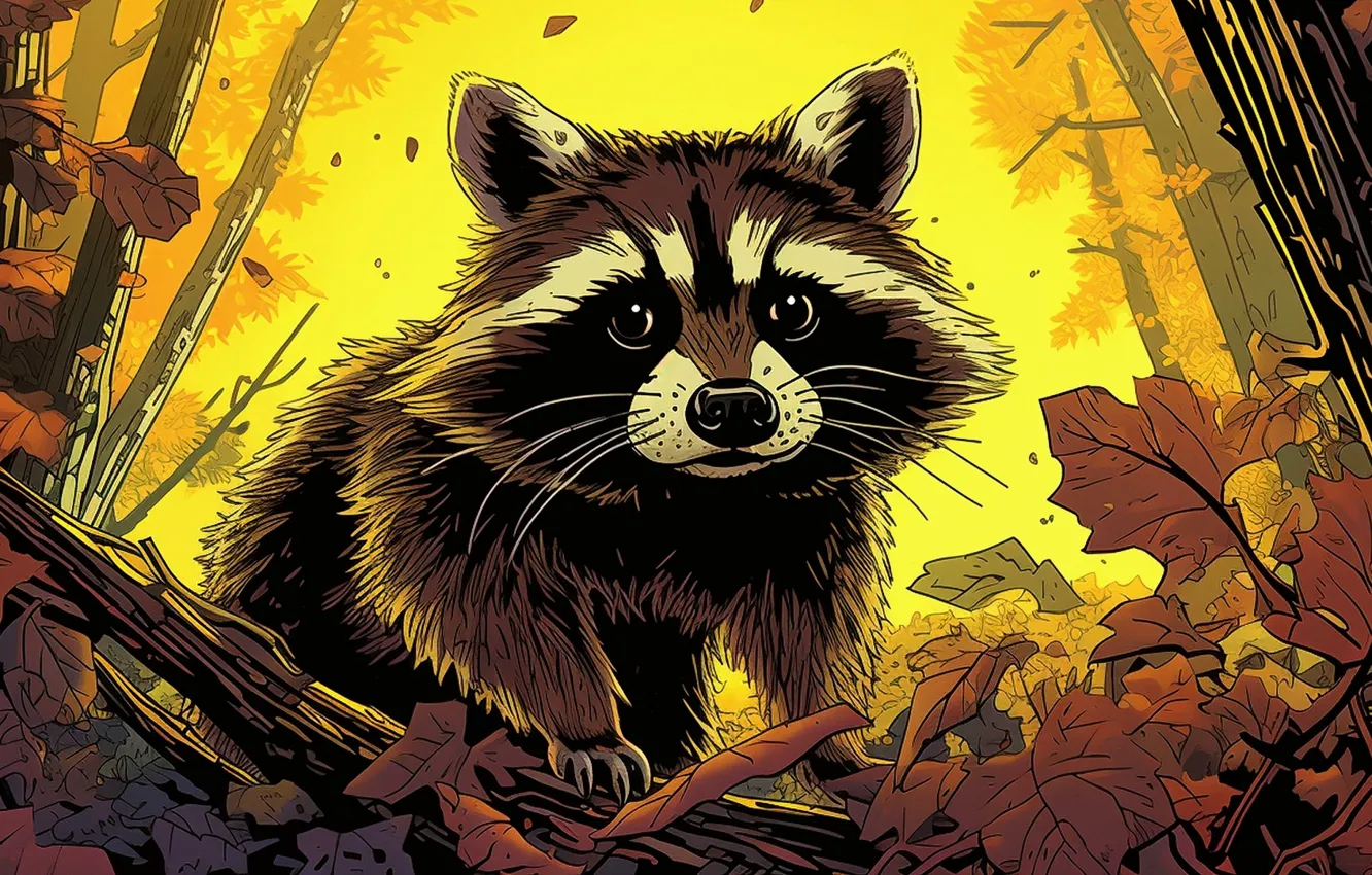 Фото обои animals, art, raccoon