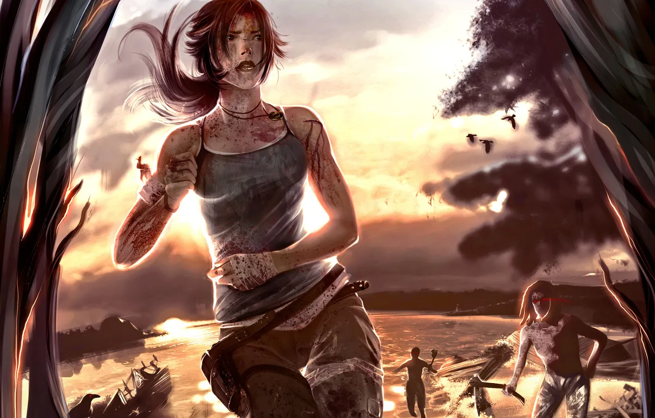 Фото обои девушка, брюнетка, Tomb Raider, бежит, Расхитительница гробниц