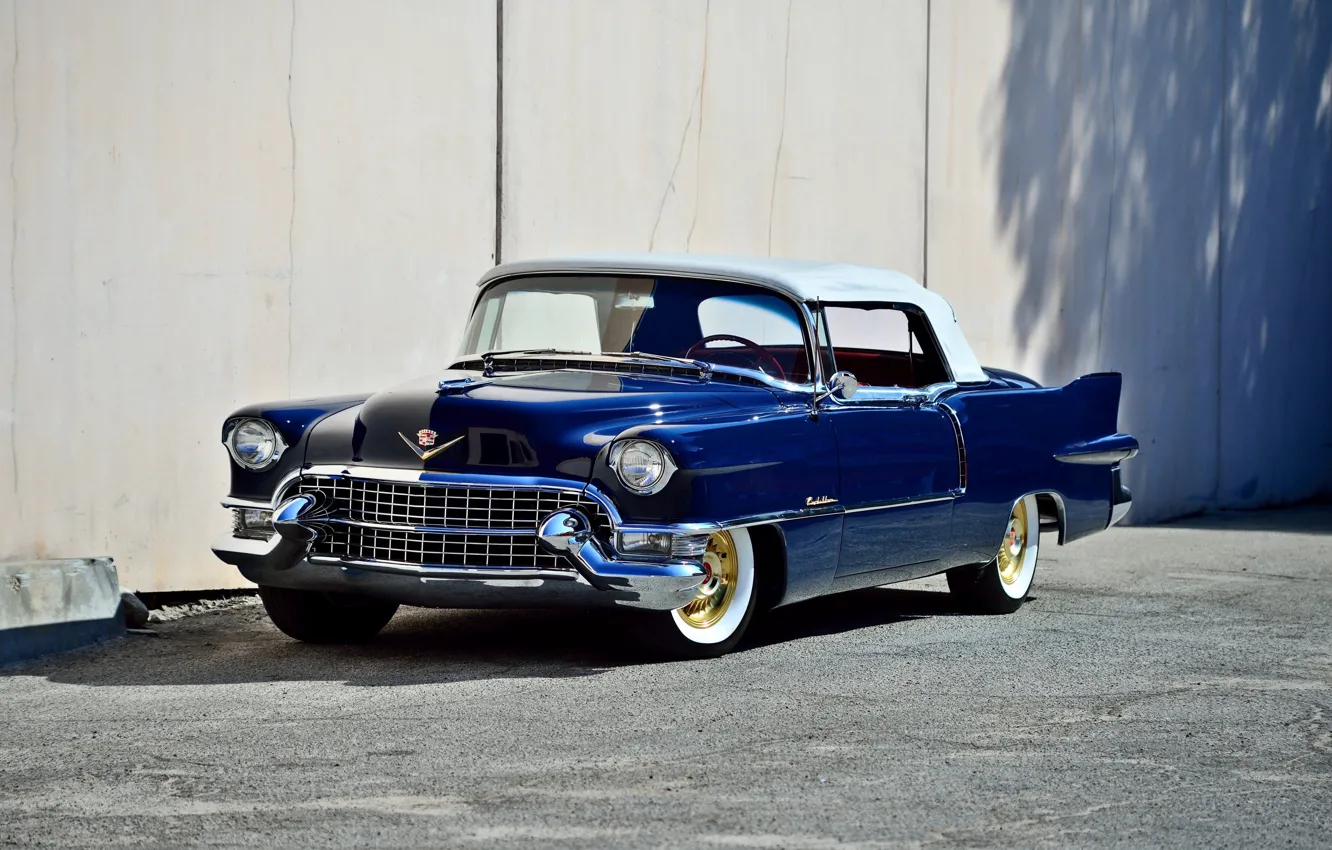 Фото обои Eldorado, Cadillac, vintage, convertible, blue, old, classic, 1955