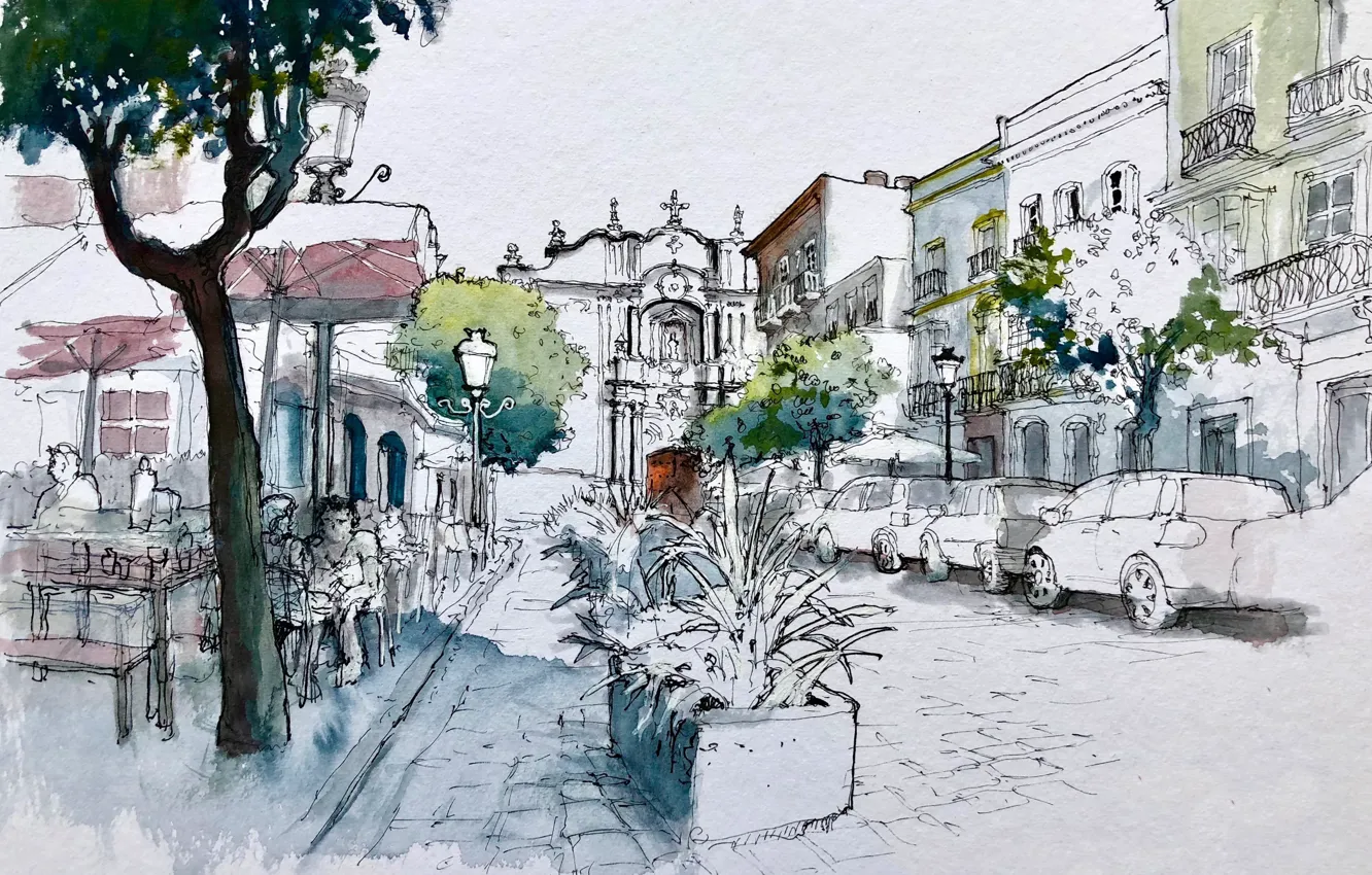 Фото обои город, рисунок, Andalusia, Tarifa
