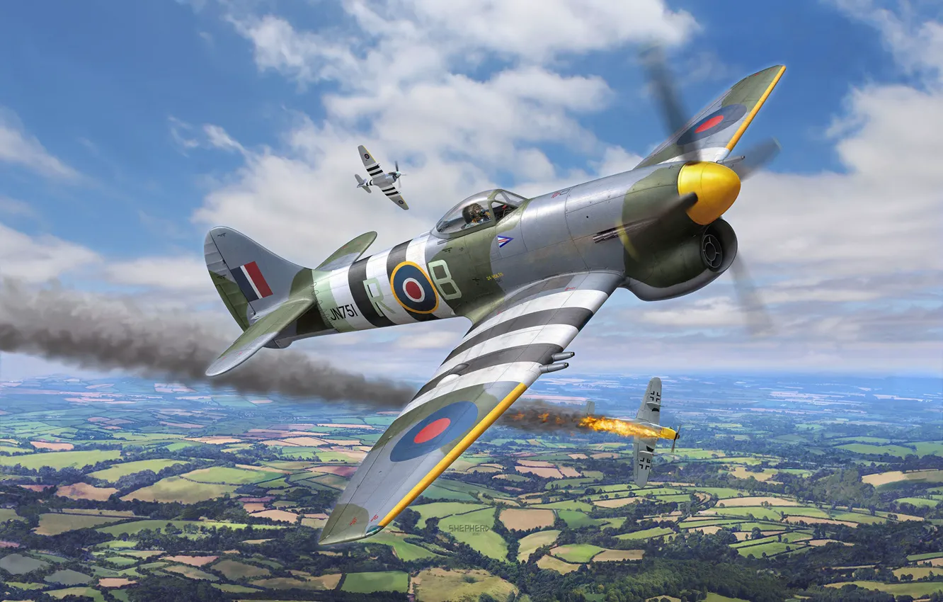 Фото обои Великобритания, RAF, Hawker Tempest Mk.V, Боевой самолёт, Полосы вторжения