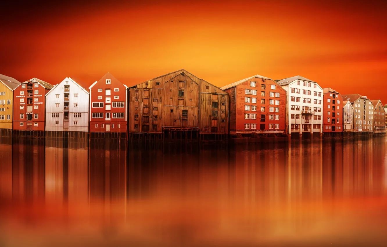 Фото обои Sunset, Norway, Trondheim