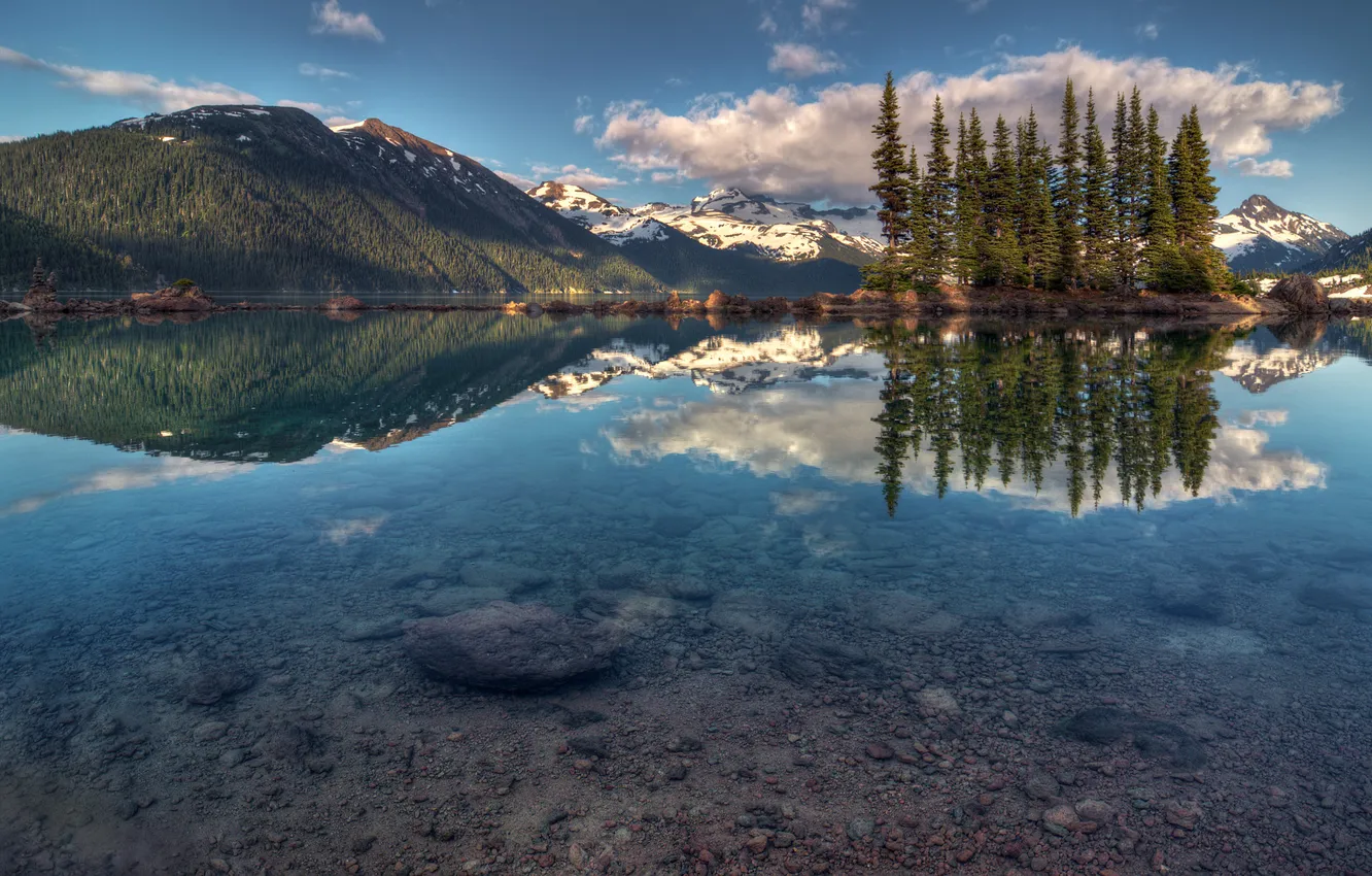 Фото обои деревья, горы, озеро, отражение