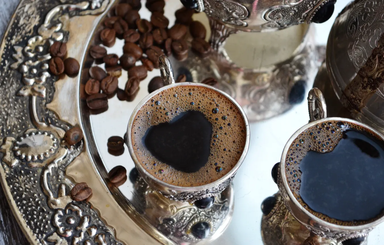 Фото обои сердце, кофе, чашка, напиток, пенка