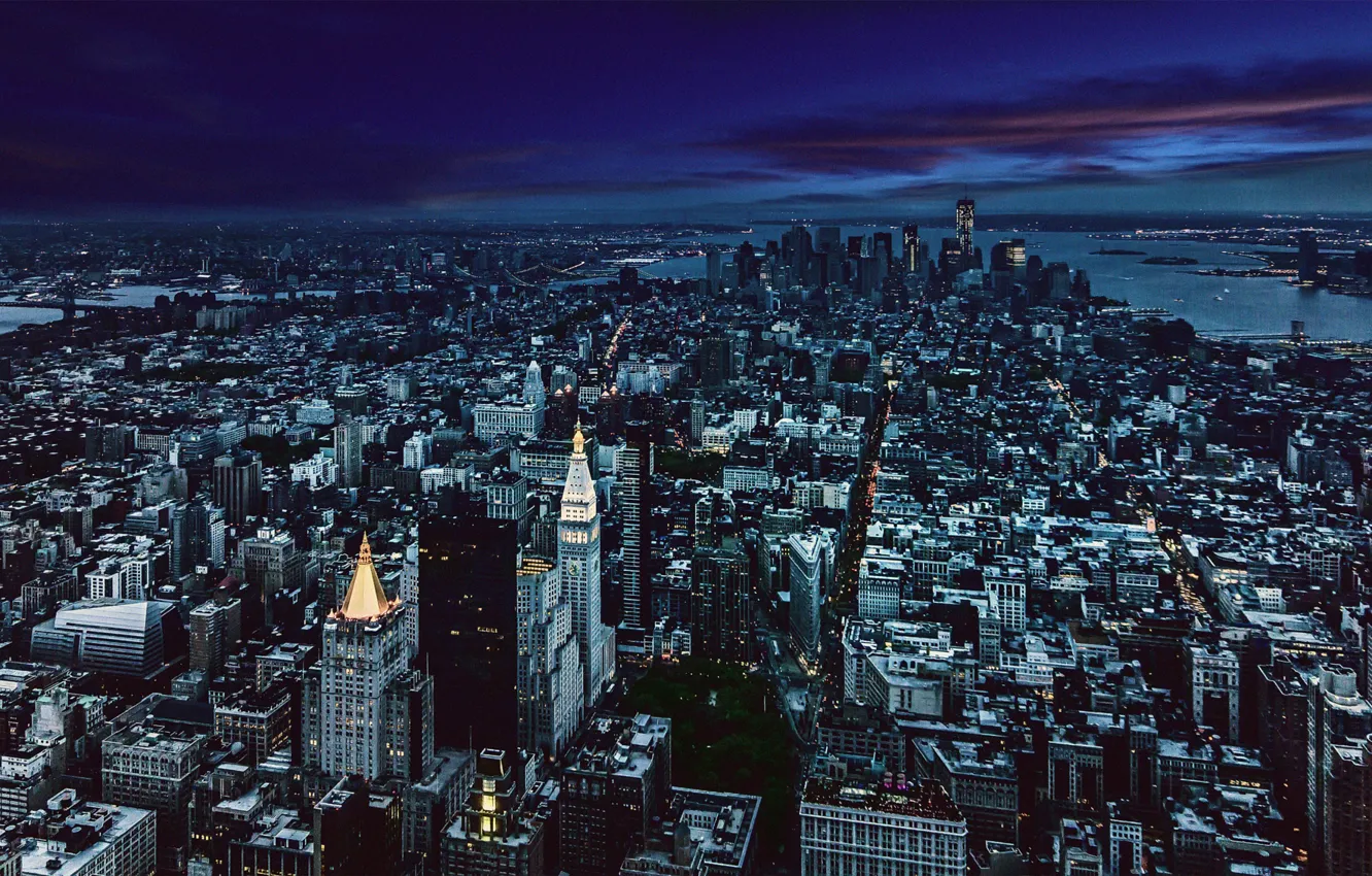Фото обои city, skyline, night, Manhattan, New-York, architecture, cityscape, Gotham